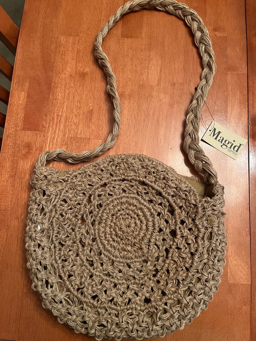 Magid Woven Round Crossbody in Natural Tan